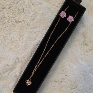 Elegant Gold and Pink Rose Jewelry Set